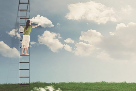 woman and clouds